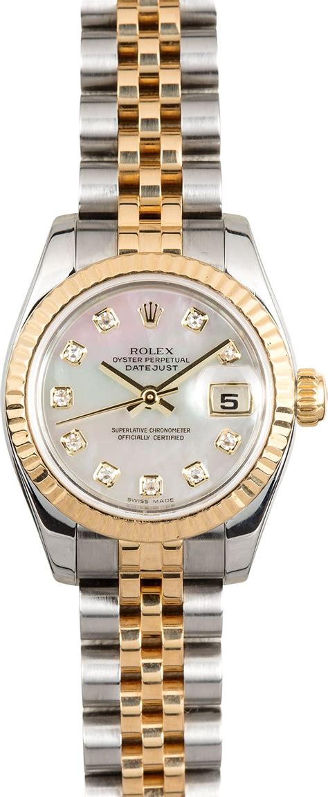 pre owned womens rolex mother of pearl diamond watch